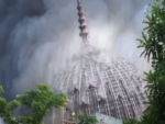 Giant dome of a Mosque in #Jakarta collapses after massive fire breaks out. #Indonesia